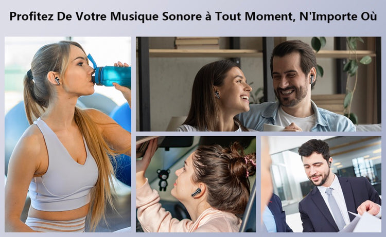 Écouteurs Bluetooth 5.3 exceptionnels, sans fil avec réduction antibruit, son Hi-Fi Premium, micros intégrés, 36 heures d'autonomie, IP7 étanche, écran LED, contrôle tactile. La livraison prioritaire est offerte !