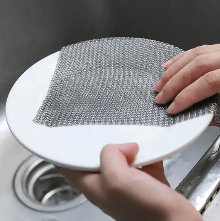 Grille métallique en inox, maille fine ultra-résistante, nettoyage puissant sans rayures, hygiénique et sans odeur, durable et antirouille pour poêles en fonte, casseroles, grills, planchas, moules et ustensiles de cuisine. Livraison offerte !