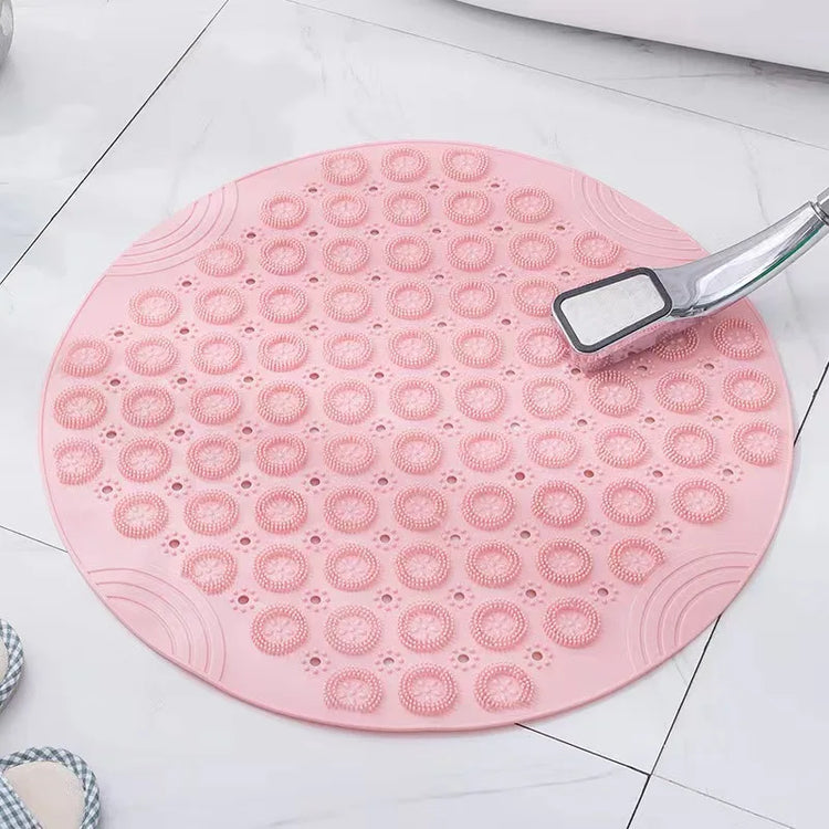 Tapis de douche Premium, antidérapant, rond, avec ventouses puissantes, trous de drainage, fleurs de massage, sensation très agréable, haute qualité, bleu pâle, rose doux, vert-aqua et gris. La livraison prioritaire est offerte !