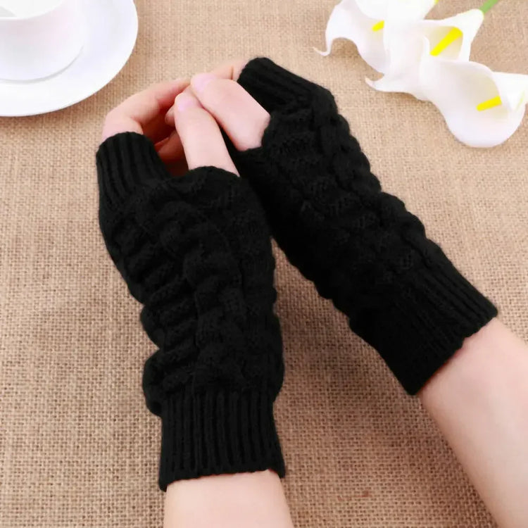 Gants longs sans doigts en tricot torsadé pour femmes, élégants et chauds, doux et confortables, taille unique, disponibles en plusieurs couleurs. Livraison offerte !
