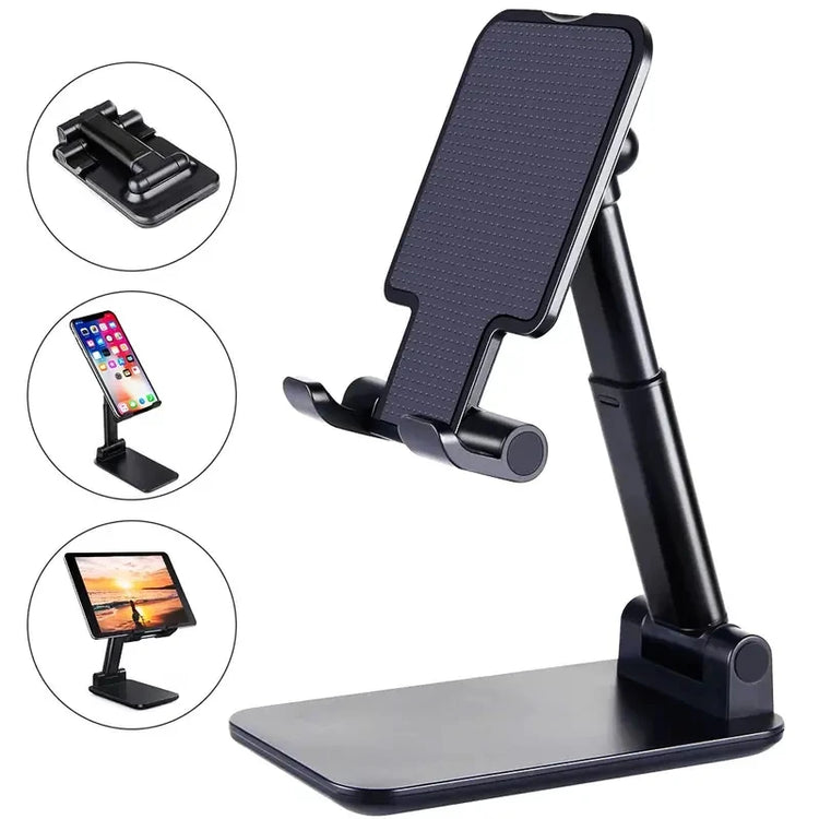 Support pour smartphones et tablettes, angle et hauteur ajustables, entièrement pliable et compact, apportez-le partout avec vous. La livraison est offerte !