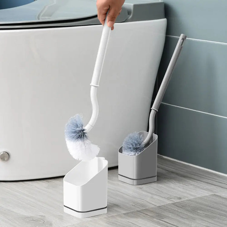 Astucieuse brosse WC incurvée avec long manche ergonomique, poils robustes en nylon, nettoyage 360° sans angle mort et socle compact avec ventilation intelligente pour une hygiène optimale. La livraison prioritaire est offerte !