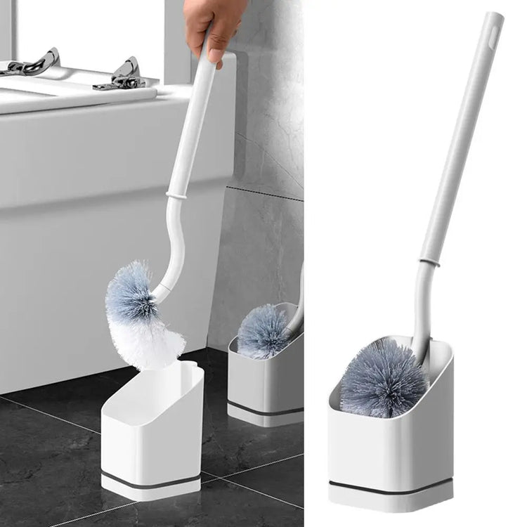 Astucieuse brosse WC incurvée avec long manche ergonomique, poils robustes en nylon, nettoyage 360° sans angle mort et socle compact avec ventilation intelligente pour une hygiène optimale. La livraison prioritaire est offerte !