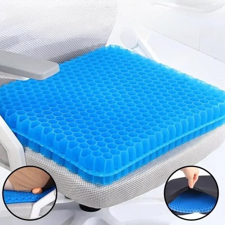 Coussin en gel ultra-confort, anti-pression pour soulager douleurs sciatiques, fessiers et lombaires, avec design respirant en nid d'abeille pour un confort prolongé et une meilleure posture. Housse antidérapante incluse. La livraison est offerte!