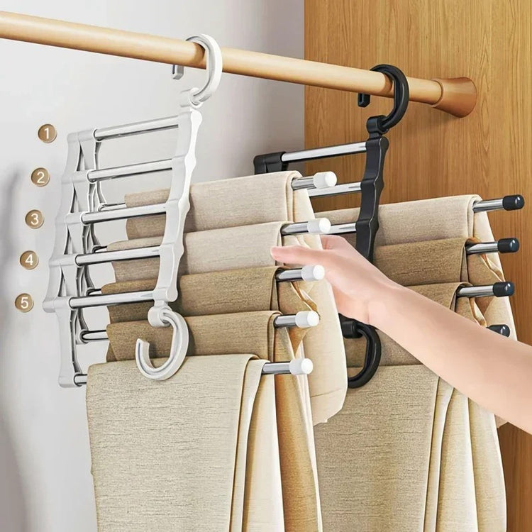 Cintres magiques en acier inoxydable, cintres à pantalons, 5 supports par cintre, pour un gain d'espace considérable, lot de 3. La livraison prioritaire est offerte !