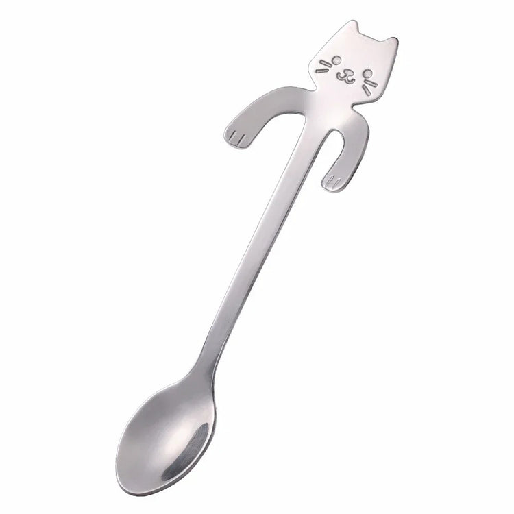 Cuillères à café en forme de chat suspendu, lot de 2 pièces en acier inoxydable 304, design ludique et élégant avec pattes qui s’accrochent au rebord de la tasse,   idéales pour café, thé, desserts et glaces. Livraison offerte !