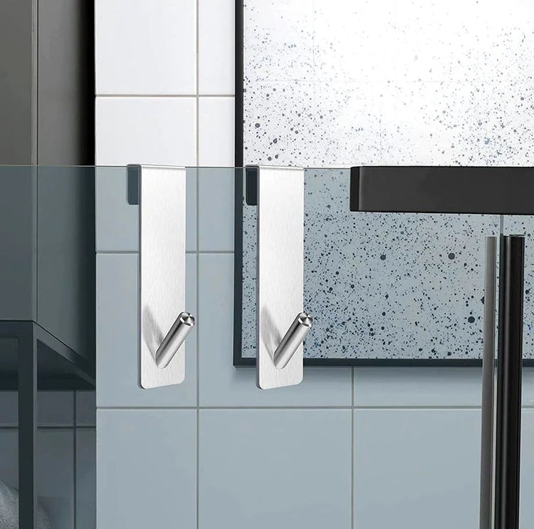 Crochet en acier inoxydable pour porte de douche en verre, installation sans perçage, design moderne antirayures, idéal pour suspendre serviettes, peignoirs et accessoires de salle de bain. Livraison offerte !